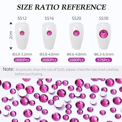 Fuchsia SS20 Flatback Rhinestones 2880PCS for Nail Art Crafts Accessories - Variation 19