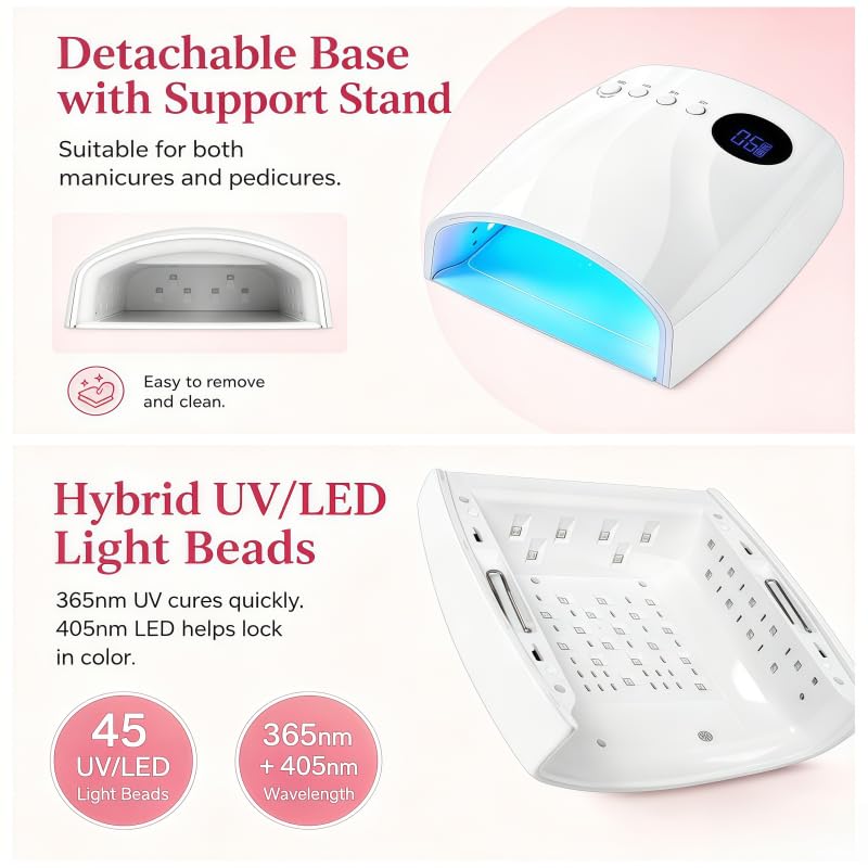 White 96W Cordless UV LED Nail Lamp with 4 Timers & Auto Sensor
