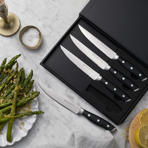 Henckels Forged Accent Steak Knives Set of 4 - Black, Razor-Sharp, German Engineered