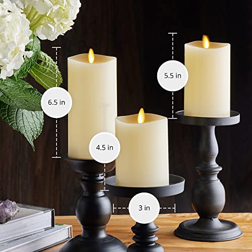 Ivory Flameless LED Pillar Candle Set of 3 with Remote & Timer - Realistic Flickering Flames