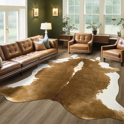 BENRON Faux Cowhide Rug Caramel 5'2" x 6'3" Irregular Cow Print Home Decor