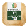Charity Leaf Disposable Bamboo Square Plates 7-Inch - 200 Pieces, Eco-Friendly Dinnerware
