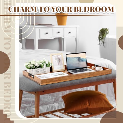 Blushtier 32 x 18 Inch Large Wooden Serving Tray with Square Corners, Rustic Acacia