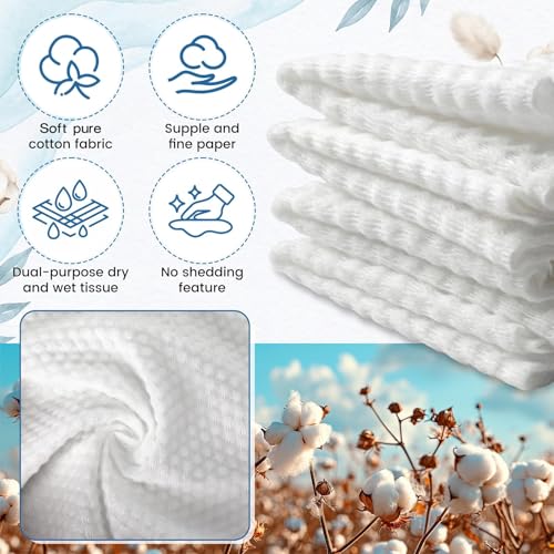 Riakrum 24 Pack Disposable Towelettes Face Towel Bulk Cotton Face Tissues Soft Facial Tissue Dry Wet Use for Sensitive Skin Care Makeup Removing Surface Cleaning (2400 Counts)