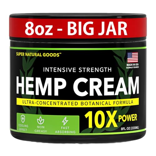 Super Natural Goods Hemp Cream Maximum Strength Arnica MSM Menthol Aloe for Localized Use 8 Fl Oz