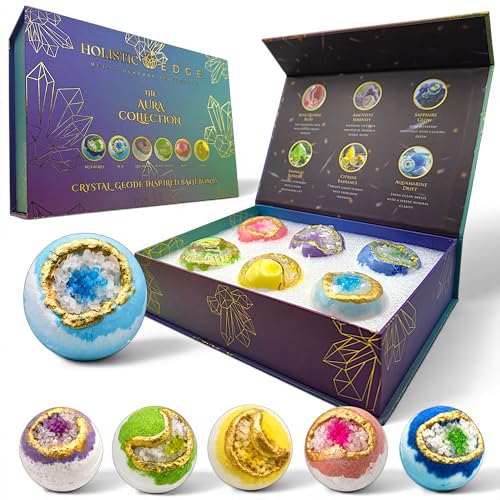 Luxury Crystal Geode Bath Bomb Gift Set with 6 Large Scented Fizzers in Magnetic Box