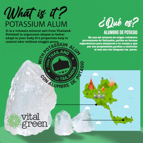 Vital Green Natural Potassium Alum Crystal Blocks for Shaving - 3 Pack