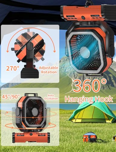Rechargeable 12 Inch Camping Fan with 40000mAh Power Bank - Orange Variation