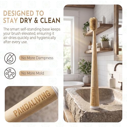 Boar Hair Hard Bristle Bamboo Toothbrush 5 Pack - Natural Organic, Eco-Friendly, Quick Dry