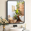 Black 24x22 Inch Bathroom Medicine Cabinet with Mirror & Adjustable Shelves