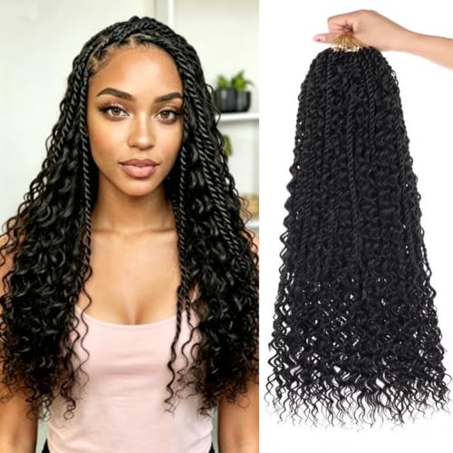 18 Inch Senegalese Twist Crochet Hair - Boho Island Style with Curly Ends, 9 Pack - Black