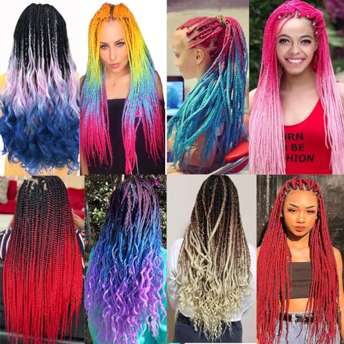 Pre-Stretched Braiding Hair Extensions 28 Inch Ombre Black to Dark Blue - Pack of 6