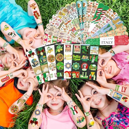 96 PCS Italy Party Favors Set ? 72 Pre-Cut Tattoos & 24 Slap Bracelets, Perfect for Travel-Inspired Birthdays & Cultural Celebrations
