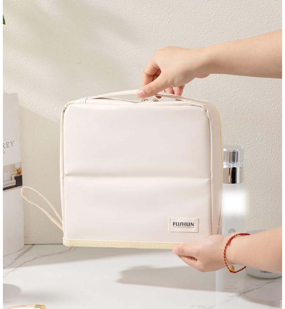 ZREVSB Standing Makeup Bag – Portable Waterproof Makeup Organizer with Compartments, 3L Large Capacity Travel Toiletry Bag, Multi-Purpose Oxford Cloth Cosmetic Bag for Women(Purple)