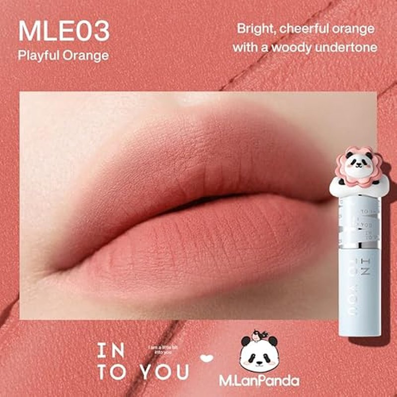 INTO YOU x M.Lan Panda Matte Lipstick, Super Stay Waterproof Long Lasting Lip Mud for Women, High Impact Lip color With Lightweight Clay Texture, Dual-use for Lips and Cheek, MLE03