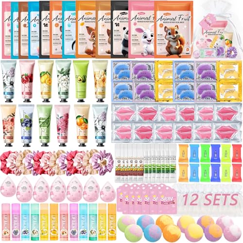 Spa Party Supplies Kit for Women - 144 Pcs Facial Masks, Hair Masks, Foot Bombs & More