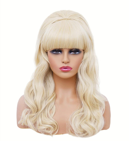 Gerulyss Long Wavy Wigs with Big Bouffant Blonde 80s Costume Classical Wig with Bangs Beehive Hair Wig for Women