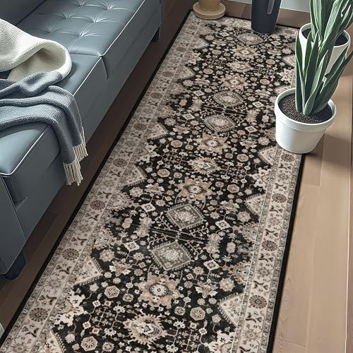 3x20 ft Non Slip Hallway Runner Rug with Rubber Backing - Black