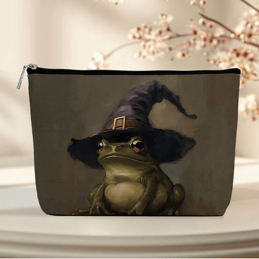 Frog Lovers Gifts, Funny Frog Makeup Bag, Aesthetic Design Canvas Zipper Organizer Pouch Cute Roomy Portable Toiletry Bag for Women Girls Travel Storage Accessories