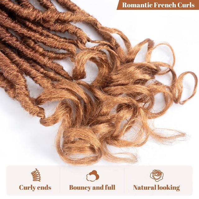 French Curl Crochet Locs Hair Extensions - 10 Inch Ombre Brown 3 Tones, 8 Packs, Pre-Looped Faux Locs with Curly Ends (Variation of OT30/27)