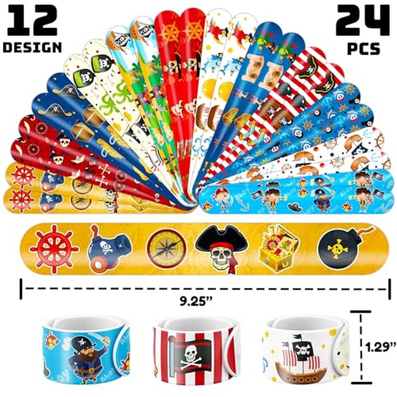 48PCS Pirate Party Set - 24PCS Temporary Tattoos & 24PCS Slap Bracelets - Treasure Hunt-Themed Birthday Supplies, Baby Shower Gifts, Classroom Rewards & Party Decor for Kids (Boys & Girls)