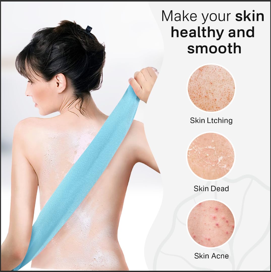 Yiclick 2 Pack Exfoliating Washcloth Towel - Exfoliating Body Scrubber Exfoliator, Loofah Sponge Wash Cloth, Korean & Japanse & African Net Sponge Rag - Back Scrubber Washer (Blue)