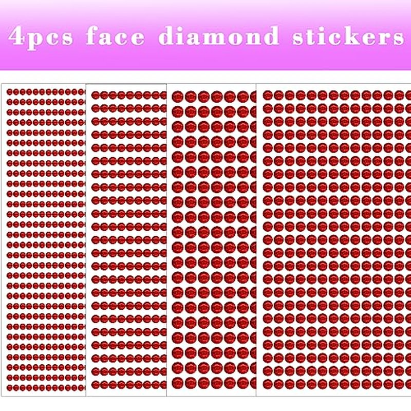 1799 Pcs 4 Sheets Rhinestone Stickers 3/4/5/6 mm Self Adhesive Rhinestones Gems for Face Eyes Makeup Hair Body (Red-3/4/5/6mm)