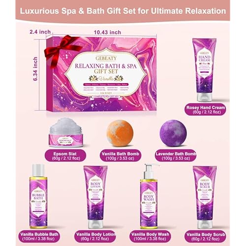 Spa Bath Sets for Women Gift,Stress Relief & Relaxing Body Wash Bath Set,Vanilla Home Spa Basket Gifts Set for Woman Mom Wife Her Sister,Unique Self Care Womens Gift ,Birthday Valentines Gifts Women