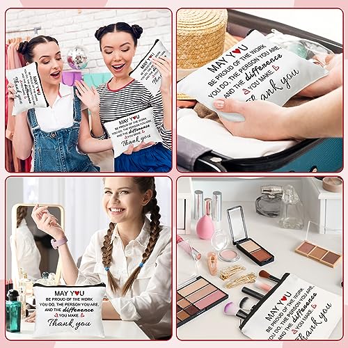 Talltalk 24 Pcs Thank You Gifts for Women Inspirational Employee Staff Appreciation Gifts Cosmetic Bags with Keychains Set Thank You Keyrings Sets for Coworkers Women Nurse Teacher