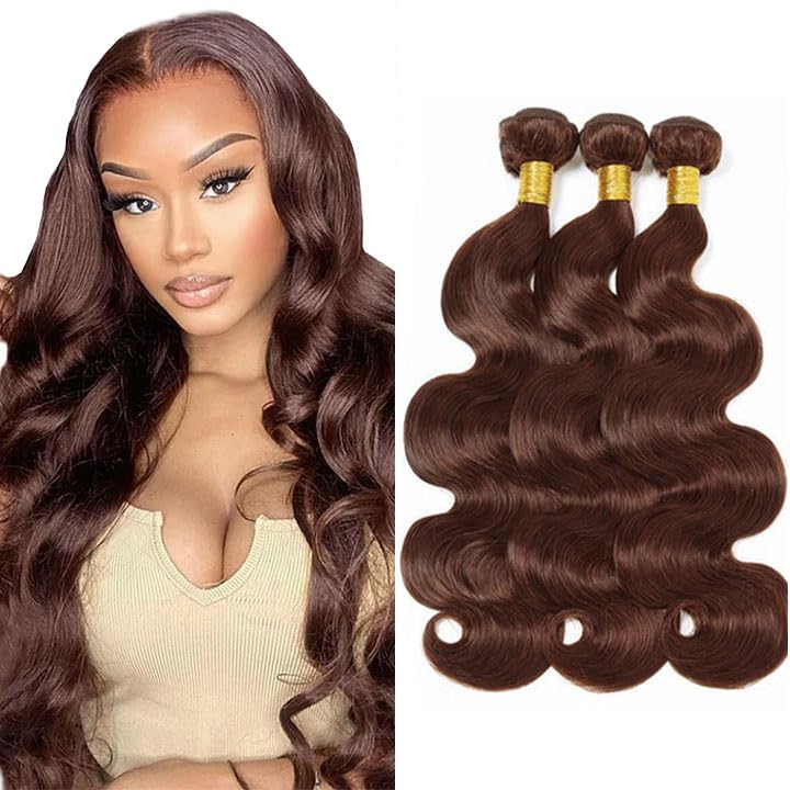 #4 Brown Bundles Human Hair Body Wave 16 18 20inch – Unprocessed Brazilian Virgin Remy 3 Bundles 50g
