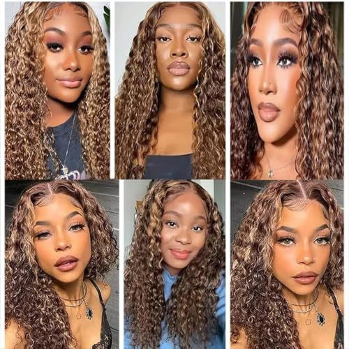 ZCMYVINND P4/30 Dark Brown Highlight Curly Wave Hair Bundles 8-12 Inch Brazilian Virgin Remy Extensions