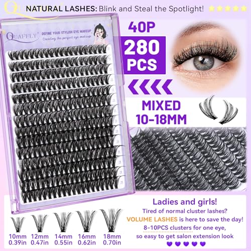 DIY Lash Extension Kit 840Pcs 10-18mm D Curl Lashes Clusters with Lash Bond&Seal Lash Remover Tweezers Double-Ended Brush Easy to Use for Beginners