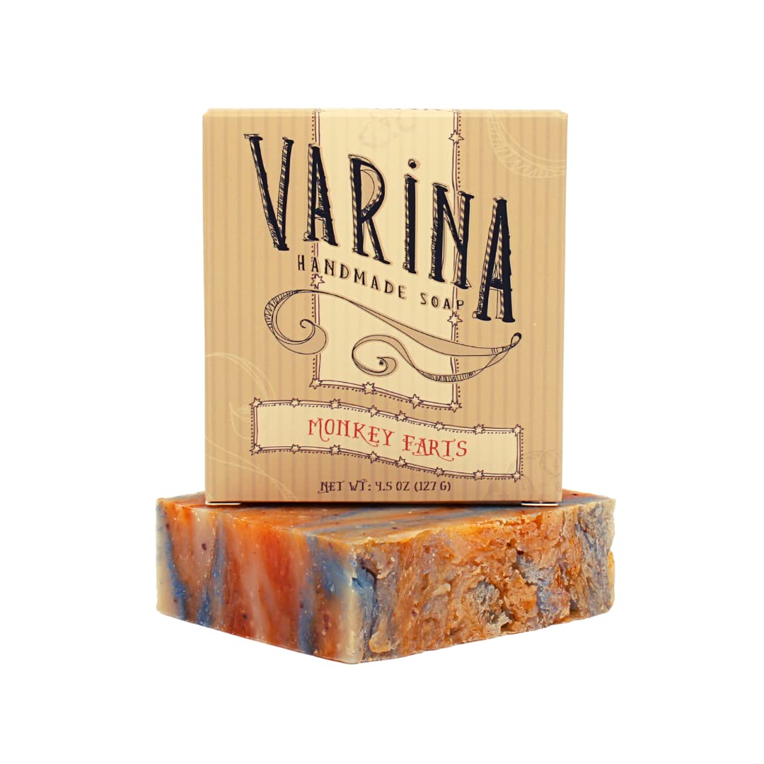 Varina Natural Monkey Farts Bar Soap - Gentle Cleansing for Sensitive Skin, Fruity - 3 Pack