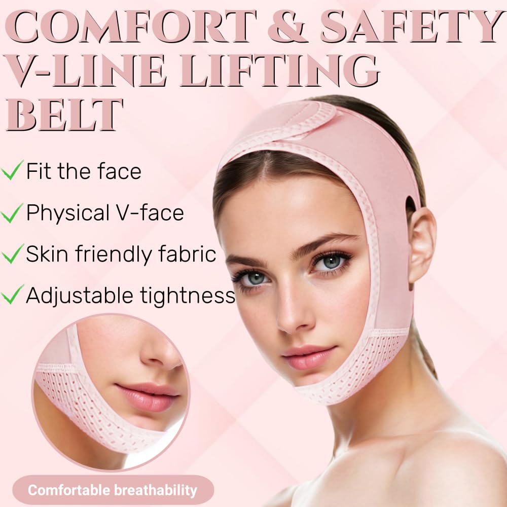 ROWMATE V Line Lifting Mask Chin strap for sleeping, V Line Lifting Mask for Women,Jaw Exerciser，Medium,Light Pink