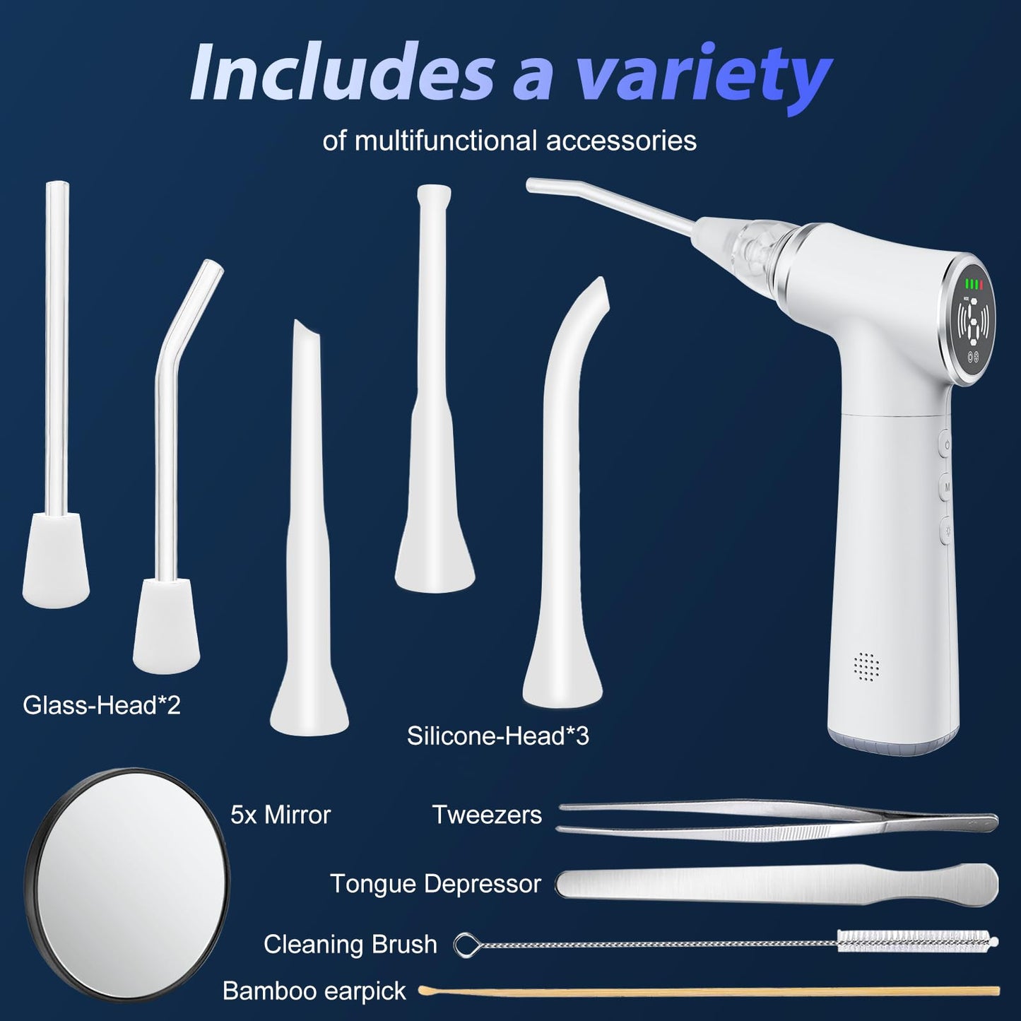 Upgraded Tonsil Stone Remover Tool with Silicone & Glass Probes, 11 in 1 Rechargeable Electronic Tonsil Stone Vacuum with Built-in LED Light, Fight Bad Breath Instant Suction