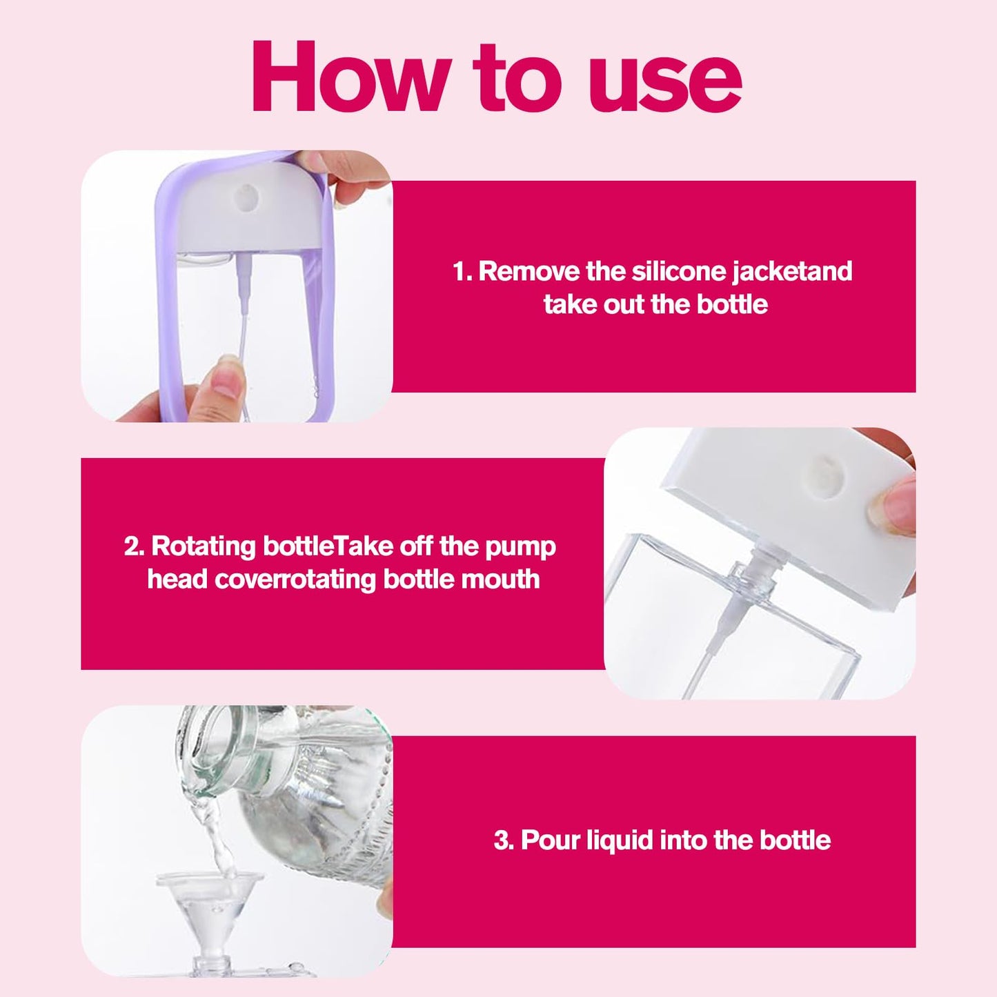 Silicone Case for Hand Sanitizer Spray 2025 Upgrade,Protective Case with Keychain,Non-Slip Grip,with Dust Cover& 50ml Portable Spray bottle&funnel (purple+blue+pink)