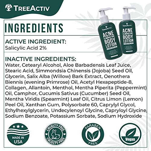 TreeActiv Acne Eliminating Body Lotion 8 fl oz | Clears Body, Back, Butt and Shoulder Acne | Anti-Acne Moisturizer | Prevents Future Breakouts | Cucumber Mint Scent