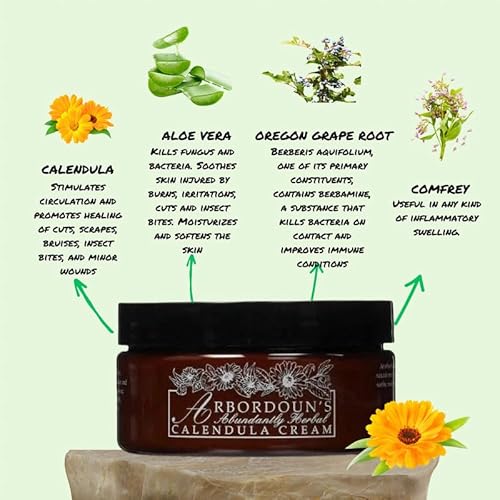 Calendula Cream 9oz Amber Jar Contains Comfrey, Oregon Grape, Aloe, Beeswax. Tattoo Aftercare Kit Essential. Soothing Eczema Salve. Home Grown and Hand Poured Since 1984