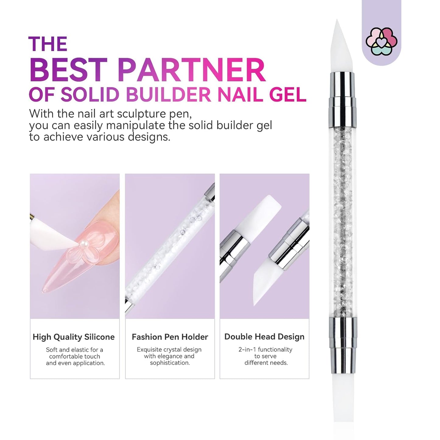 Builder Nail Gel Kit - 4 Colors (Clear, Nude, White, Pink) for Nail Extensions & 3D Sculpting - Long-Lasting Non-Sticky Hard Gel with Chrome Powder