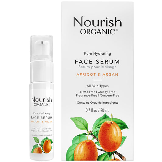 Nourish Organic Face Serum, Apricot & Argan – Pure Hydrating Facial Serum with Vitamin C and Vitamin A + Washable Cotton Round