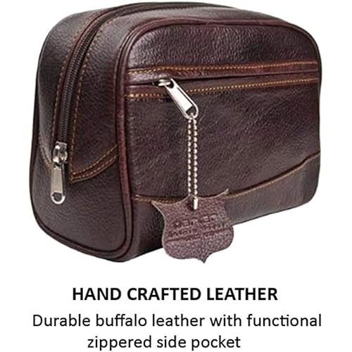 Parker Men¡¯s Travel Toiletry Bag?Handmade Buffalo Leather Dopp Kit for Men?Full Size Waterproof Bag with Zippered Side Pockets Travel Toiletry Organizer