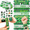 48 PCS 2025 Graduation 24PCS Temporary Tattoos Stickers 24PCS Slap Bracelets Wristbands Perfect for Themed Class Party Supplies Grad & So Proud of You High School College (Green)