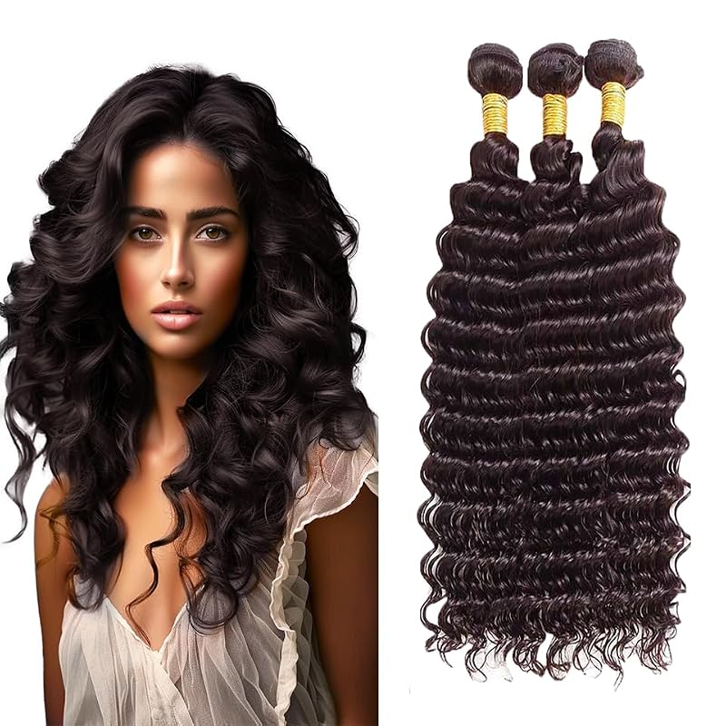 MAMART Deep Wave Human Hair Bundles #4DP / 08 10 12 Dark Brown Chocolate Wavy Hair Extensions