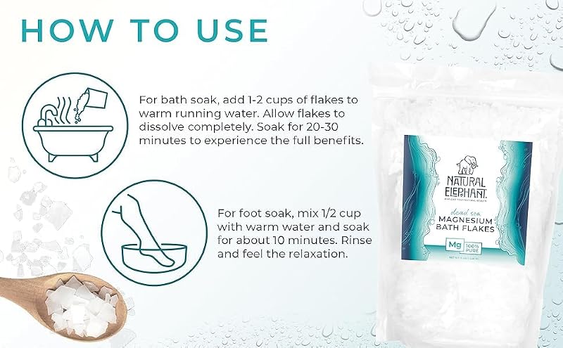 Natural Elephant Dead Sea Magnesium Bath Flakes 5 lb Bag | Pure Mineral Soak for Relaxation