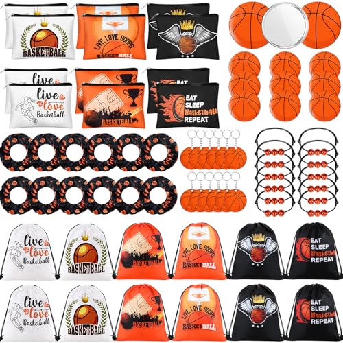 Basketball Themed Gift Set with 12 Makeup Bags & Accessories - Orange