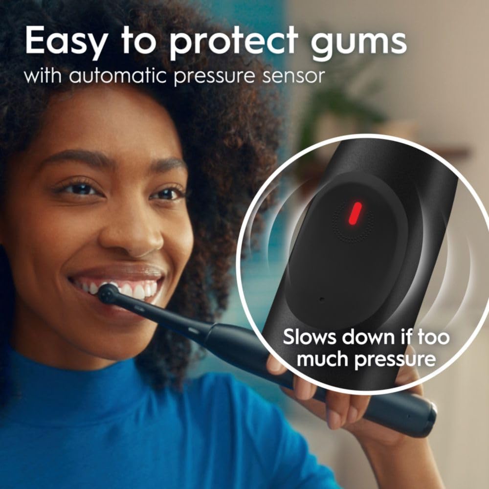 Oral-B iO Simple Clean Rechargeable Electric Powered Toothbrush, Night Black with 1 Gentle Care Brush Head and 1 Black Travel Case - Automatic Pressure Sensor to Protect Gums - 3 Modes - 2 Min Timer