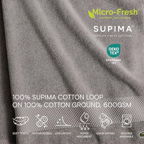 Lacoste Heritage Supima Cotton 6-Piece Towel Set, 2 Bath Towels, 2 Hand Towels, 2 Washcloths, Meteorite ? Highly Absorbent & Quick Drying, Bathroom Essential, Machine Washable