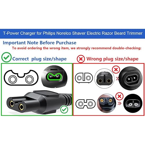 T POWER 15V Charger for Philips One Blade QP2630 QP6510 QP6520 Norelco QG3200 QG3320 QG3300 Series All-in-One 7900 Philips Shaver QT4070 QG3380 QG3360 HQ8505 Shaver Ac Dc Adapter Power Supply
