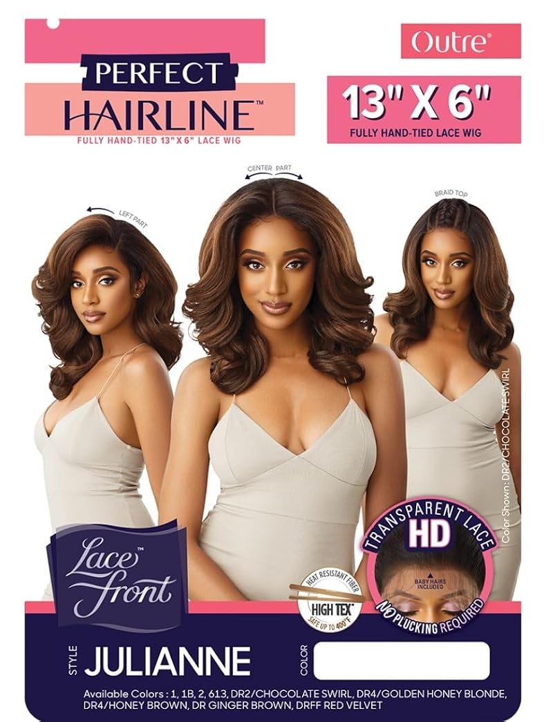 Outre Julianne Lace Front Wig – 13x6 HD Transparent Frontal, Jet Black, Hand-Tied