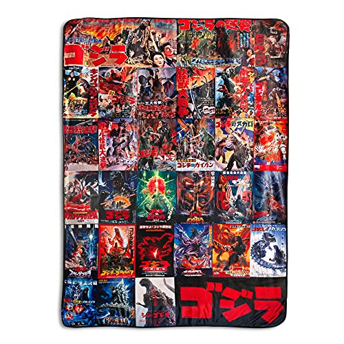 Godzilla Movie Poster Plush Throw Blanket - Oversized Cozy Sherpa Fleece 76x54 Inches